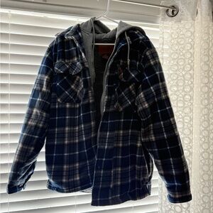Men's Navy Plaid Shirt Jacket Mountain Ridge
